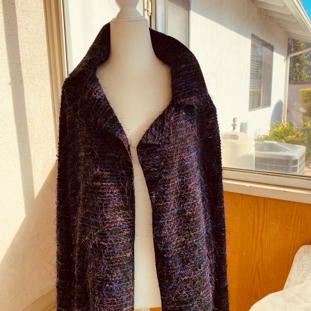 MARSH LANDING VINTAGE  PURPLE PLUM EYELASH CARDIGAN CAPELET JACKET Sz L EUC